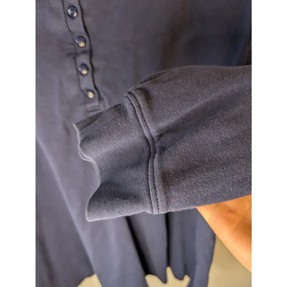 L.L.Bean Womens Navy Blue Flannel Lined Henley Sleep Shirt Pajama Top 2X